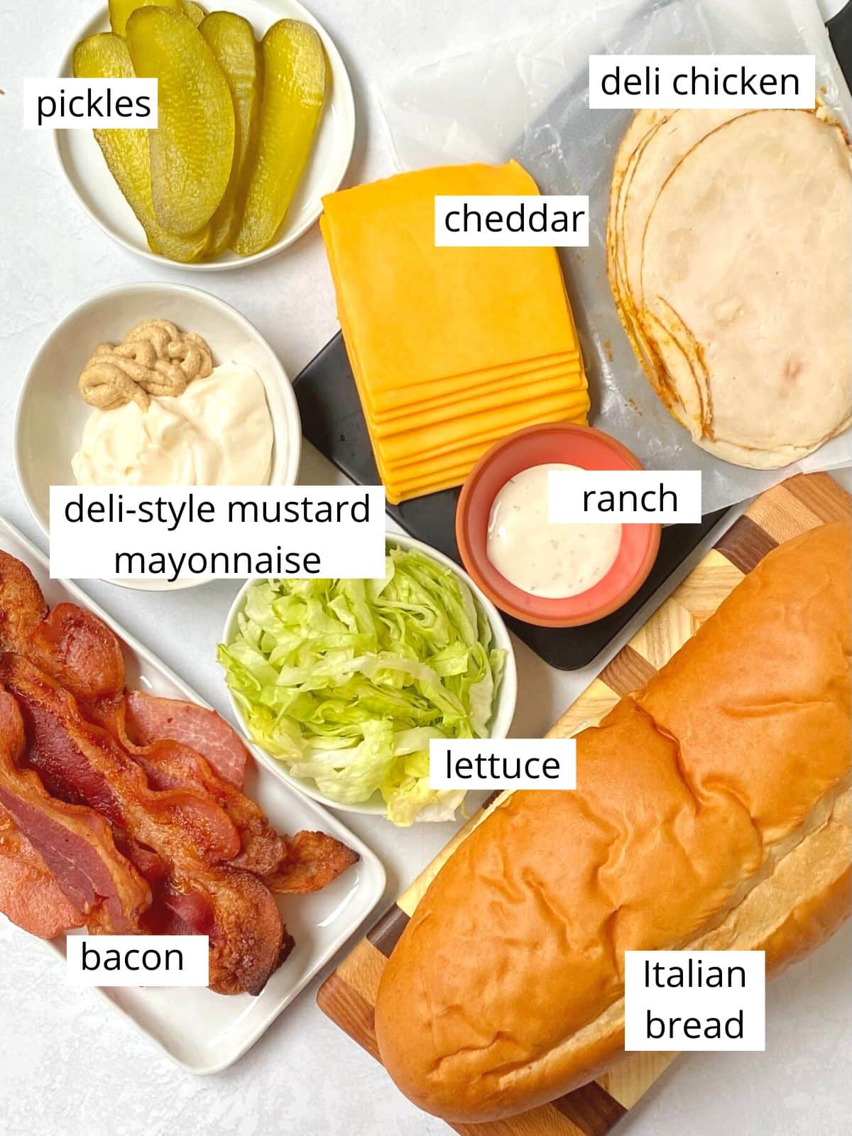 Ingredients to make Chicken Bacon Ranch Sandwich